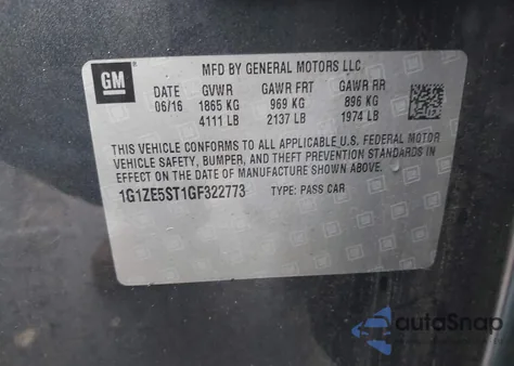 2016 Chevrolet Malibu 1Lt from USA, damaged, VIN 1G1ZE5ST1GF322773